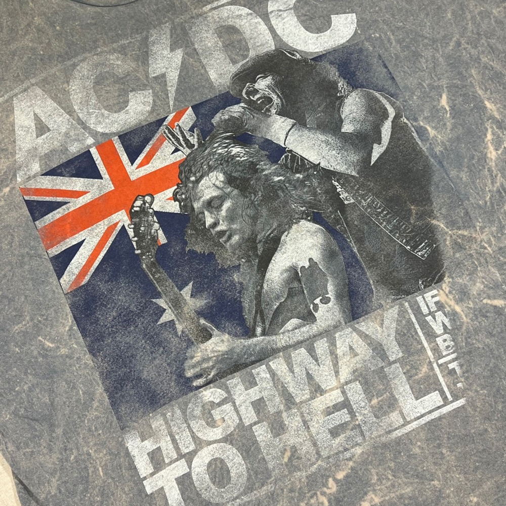 AC/DC Highway To Hell Graphic T-Shirt Rock Band Tee Gray 4XLT *FLAW‎